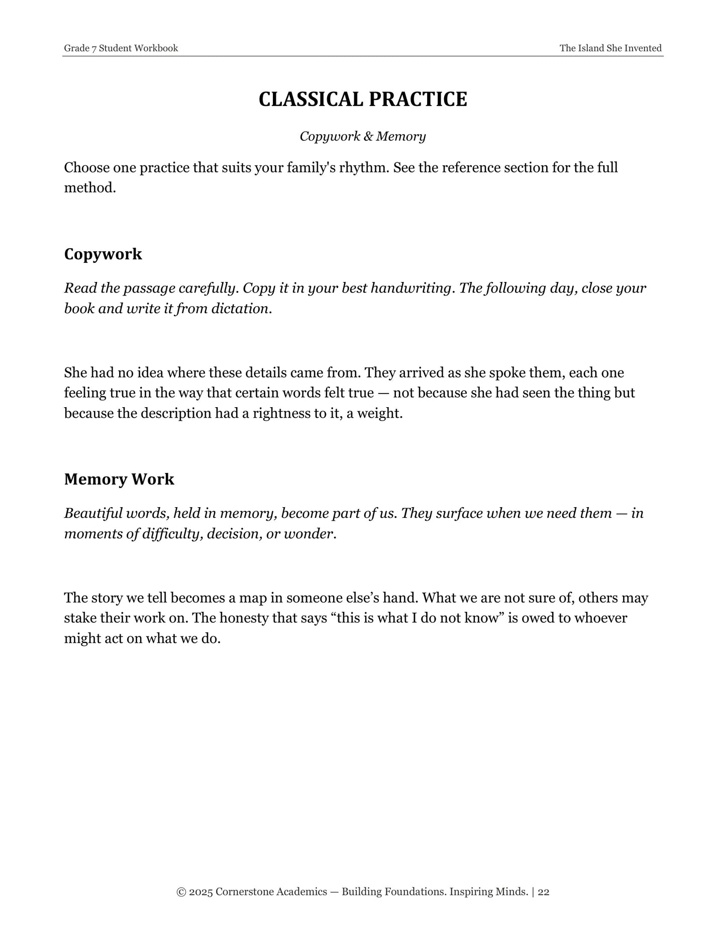 The Island She Invented | Grade 7 Classical Literature Packet | Cornerstone Academics