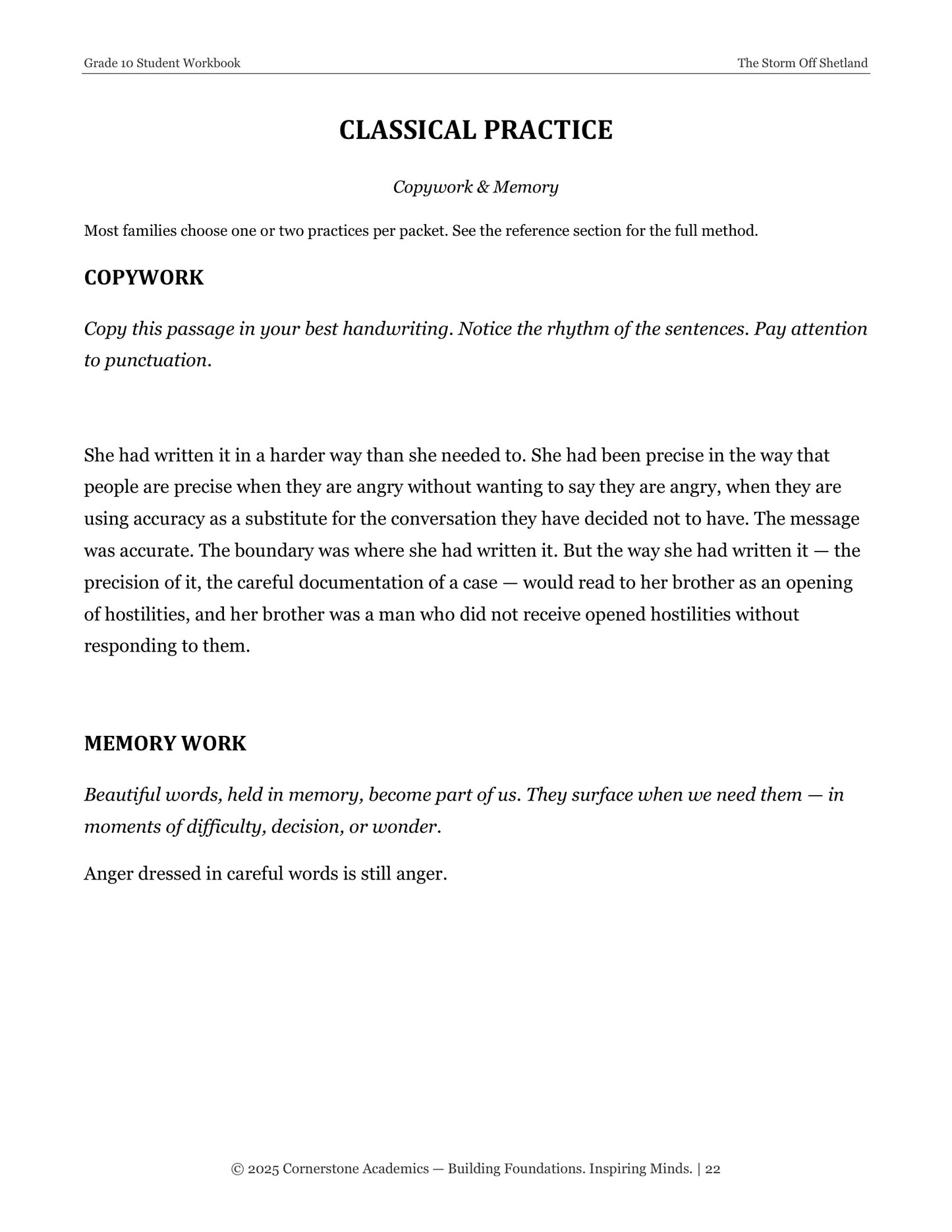 The Storm Off Shetland | Grade 10 Classical Literature Packet | Cornerstone Academics