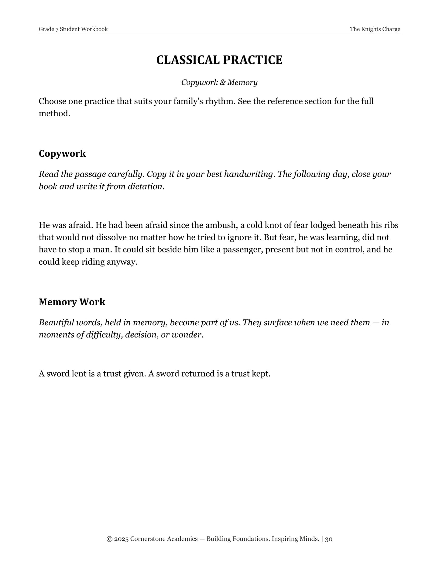 The Knight's Charge | Grade 7 Classical Literature Packet | Cornerstone Academics
