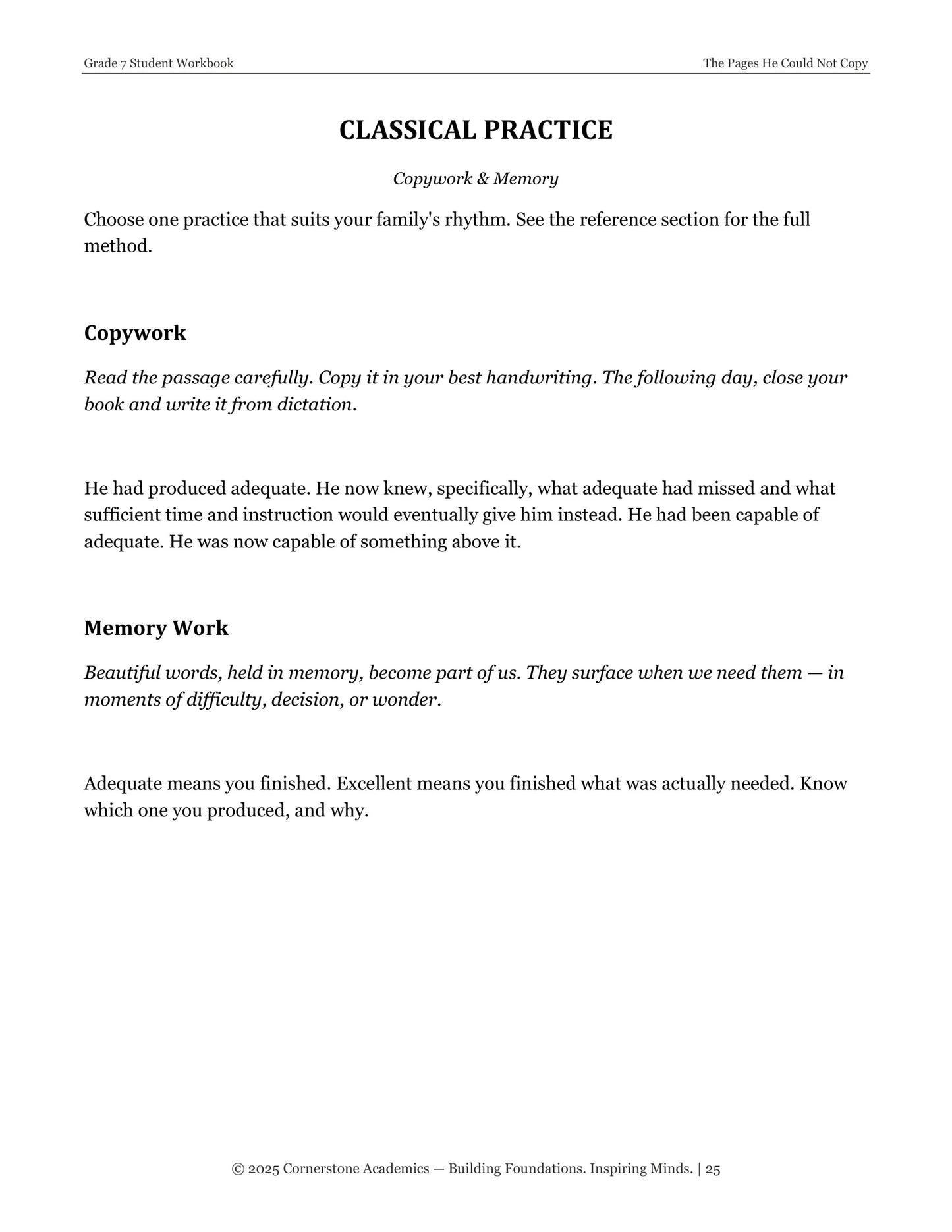 The Pages He Could Not Copy | Grade 7 Classical Literature Packet | Cornerstone Academics