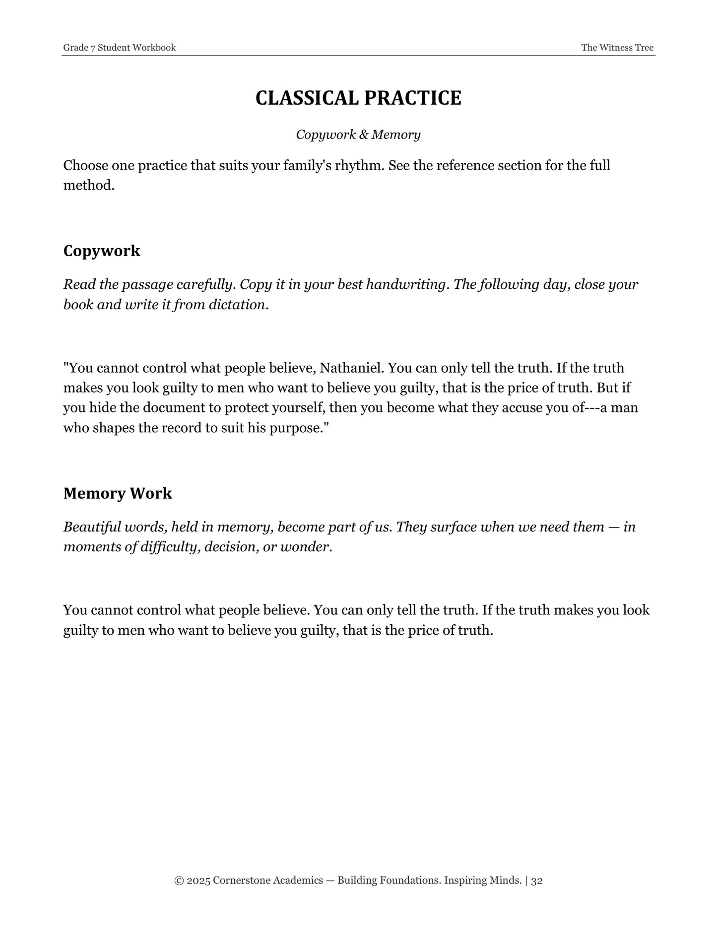 The Witness Tree | Grade 7 Classical Literature Packet | Cornerstone Academics