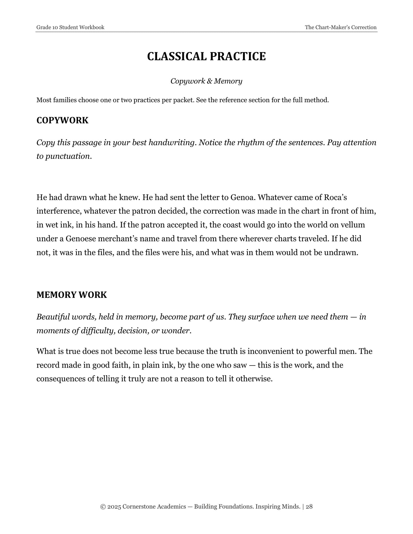 The Chart-Maker's Correction | Grade 10 Classical Literature Packet | Cornerstone Academics