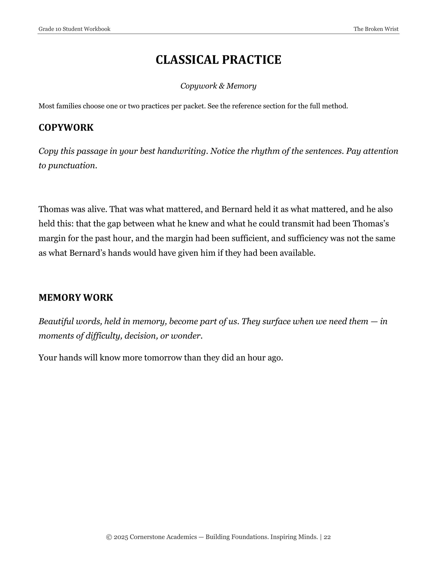 The Broken Wrist | Grade 10 Classical Literature Packet | Cornerstone Academics