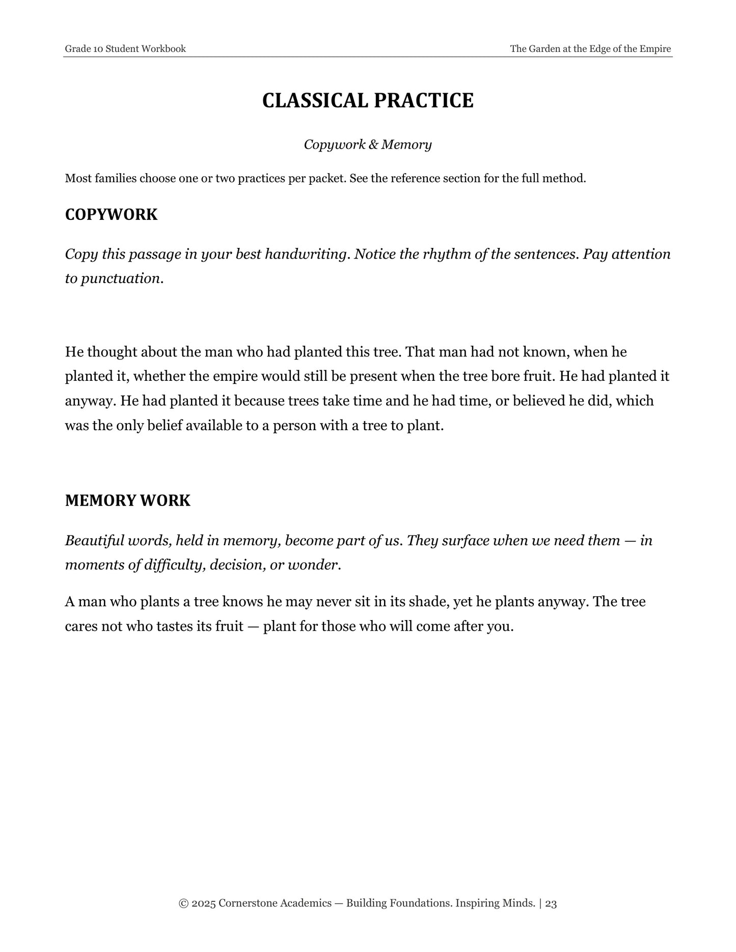 The Garden at the Edge of the Empire | Grade 10 Classical Literature Packet | Cornerstone Academics