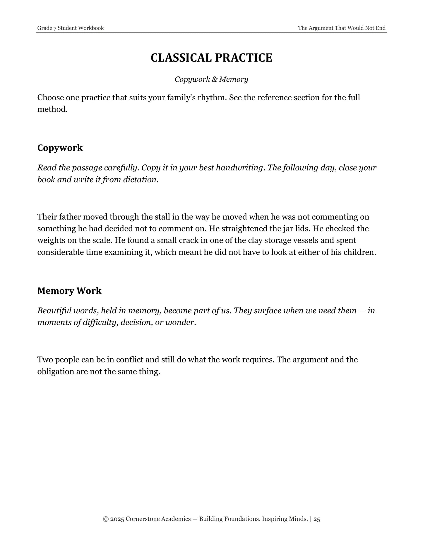 The Argument That Would Not End | Grade 7 Classical Literature Packet | Cornerstone Academics