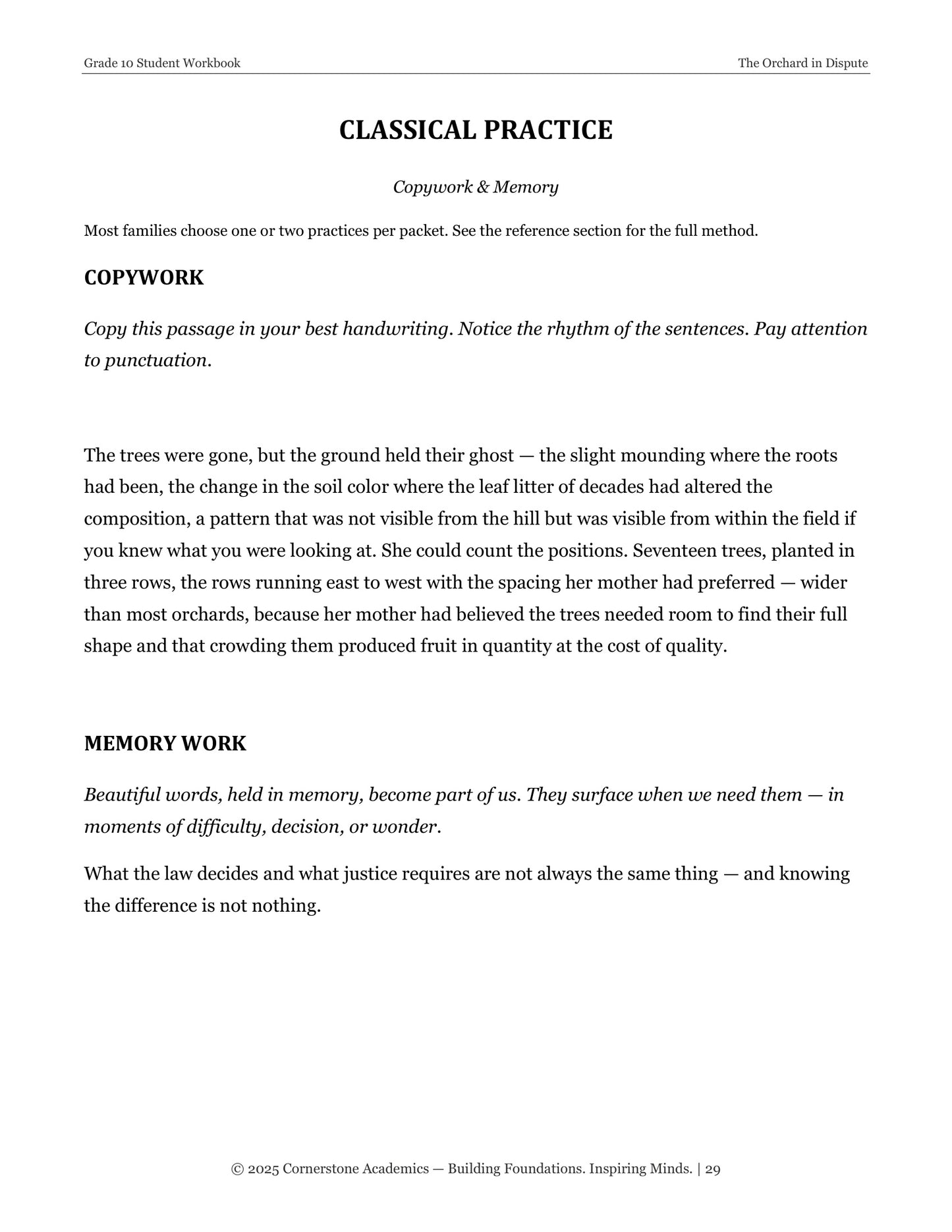 The Orchard in Dispute | Grade 10 Classical Literature Packet | Cornerstone Academics