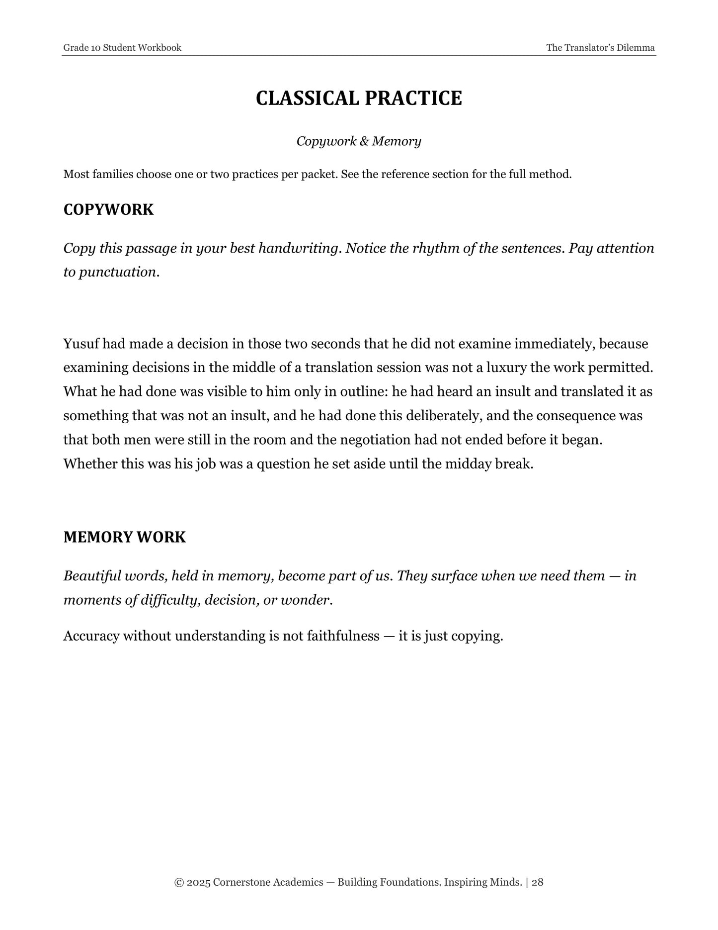 The Translator's Dilemma | Grade 10 Classical Literature Packet | Cornerstone Academics