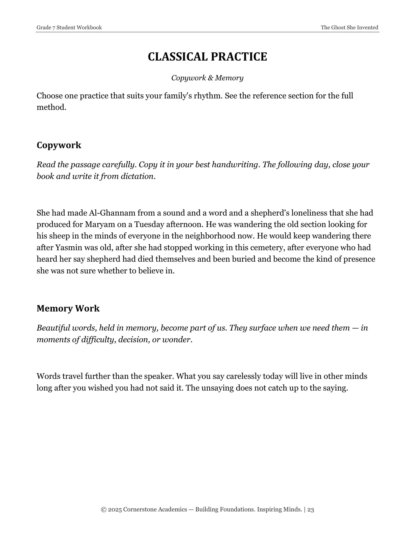 The Ghost She Invented | Grade 7 Classical Literature Packet | Cornerstone Academics