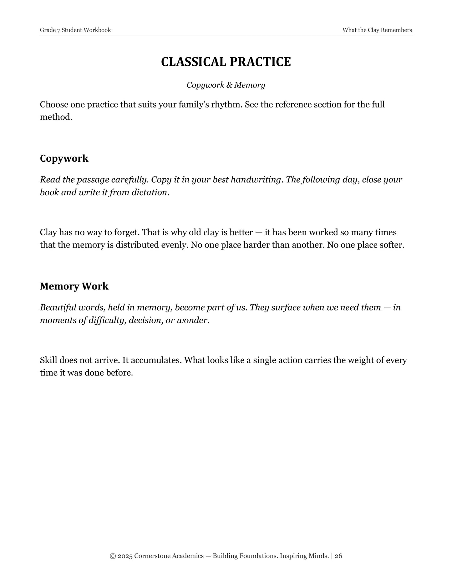 What the Clay Remembers | Grade 7 Classical Literature Packet | Cornerstone Academics