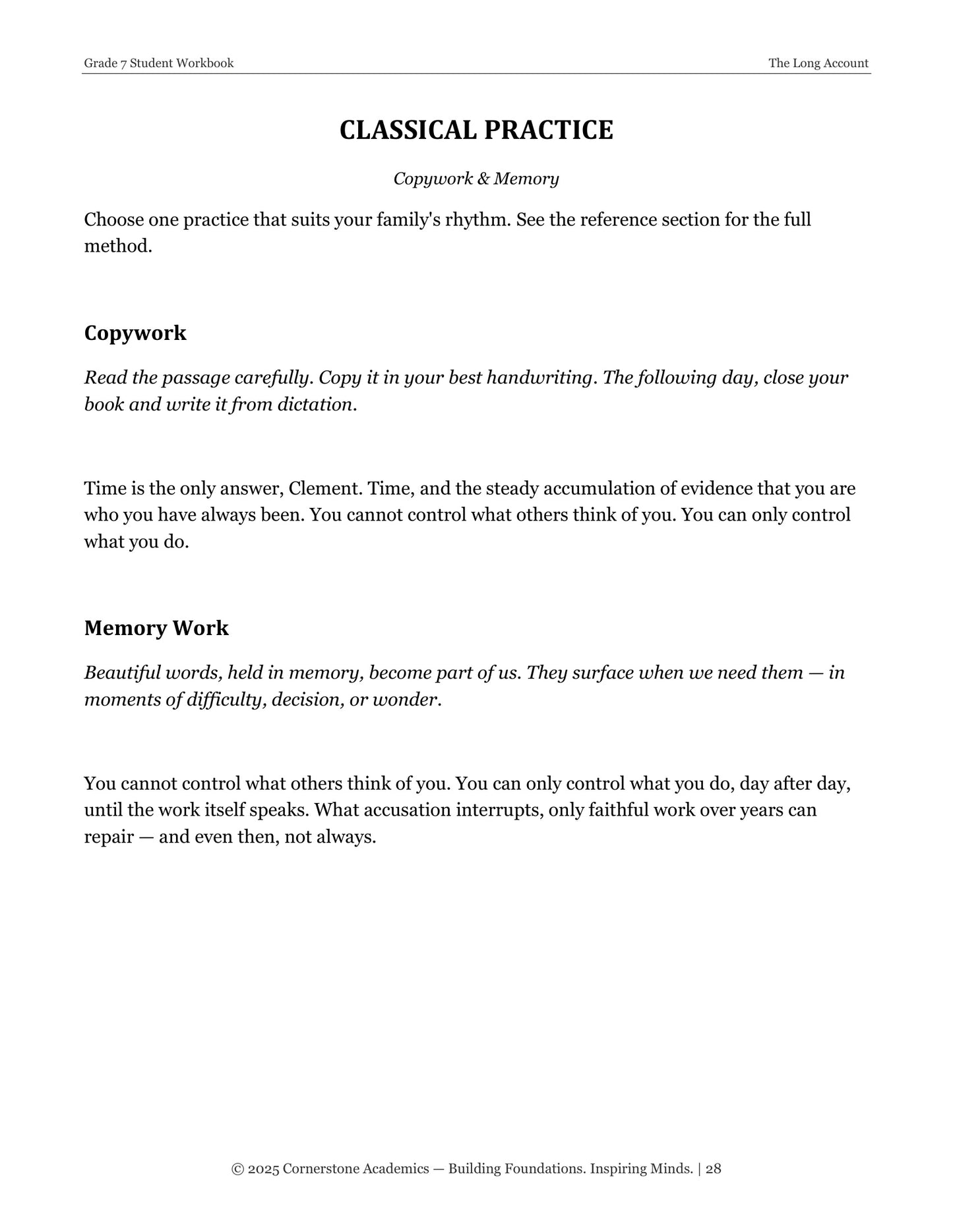 The Long Account | Grade 7 Classical Literature Packet | Cornerstone Academics