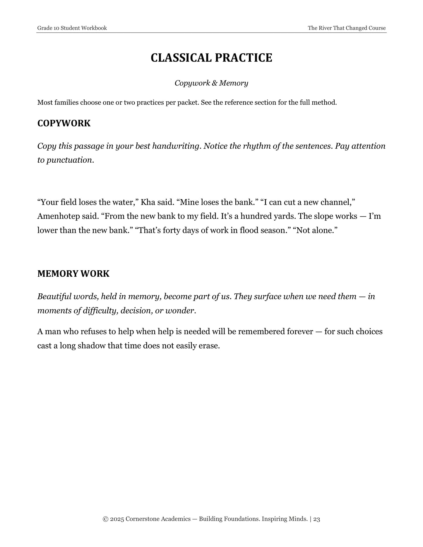 The River That Changed Course | Grade 10 Classical Literature Packet | Cornerstone Academics