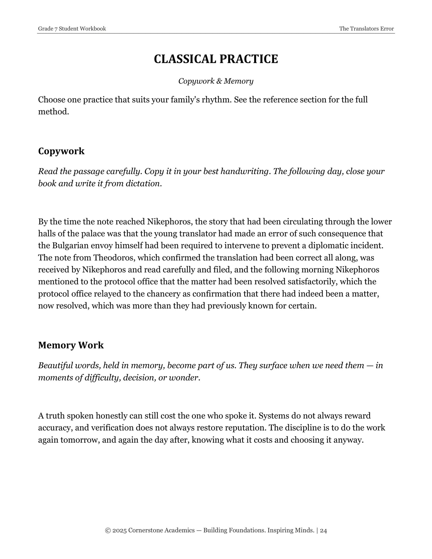 The Translator's Error | Grade 7 Classical Literature Packet | Cornerstone Academics