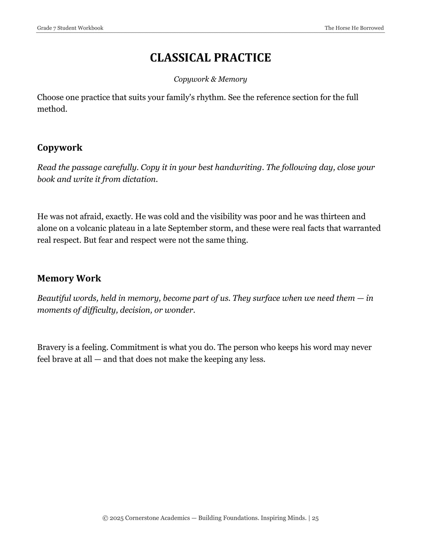 The Horse He Borrowed | Grade 7 Classical Literature Packet | Cornerstone Academics