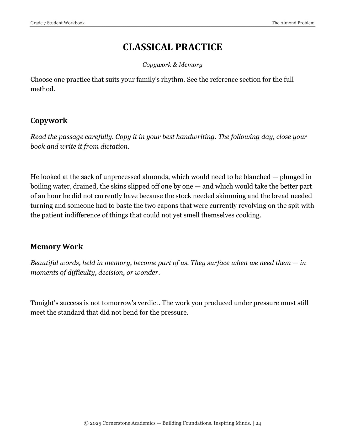 The Almond Problem | Grade 7 Classical Literature Packet | Cornerstone Academics