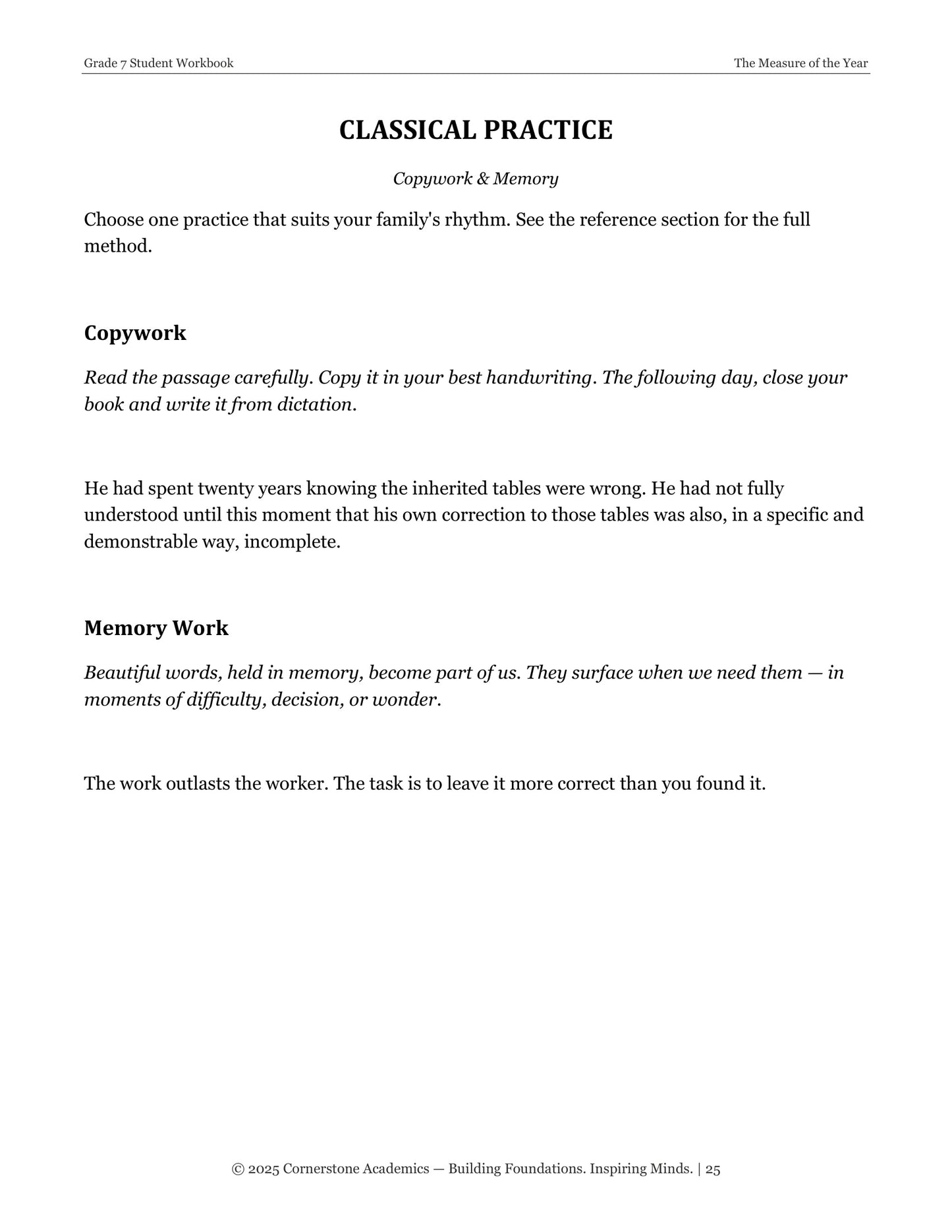 The Measure of the Year | Grade 7 Classical Literature Packet | Cornerstone Academics