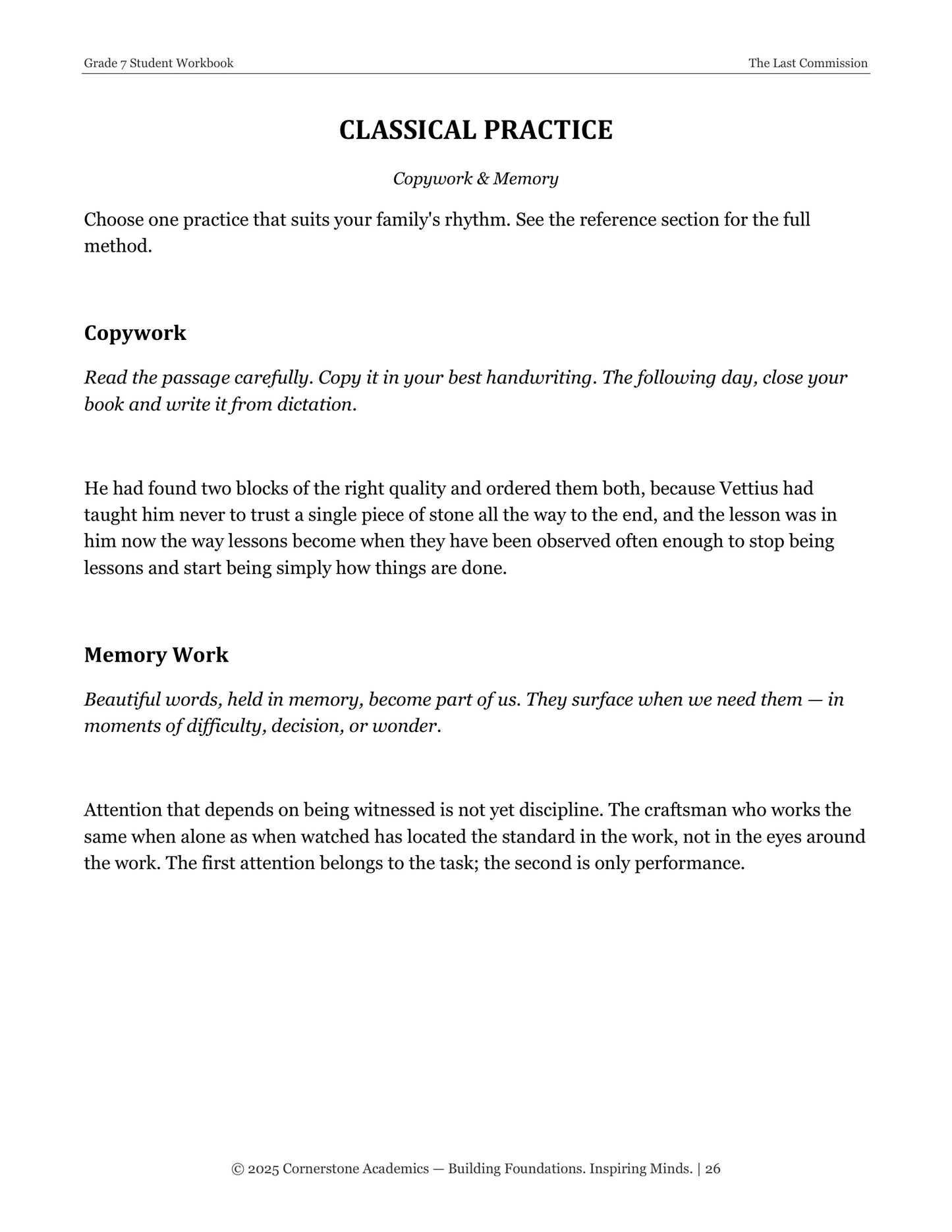 The Last Commission | Grade 7 Classical Literature Packet | Cornerstone Academics