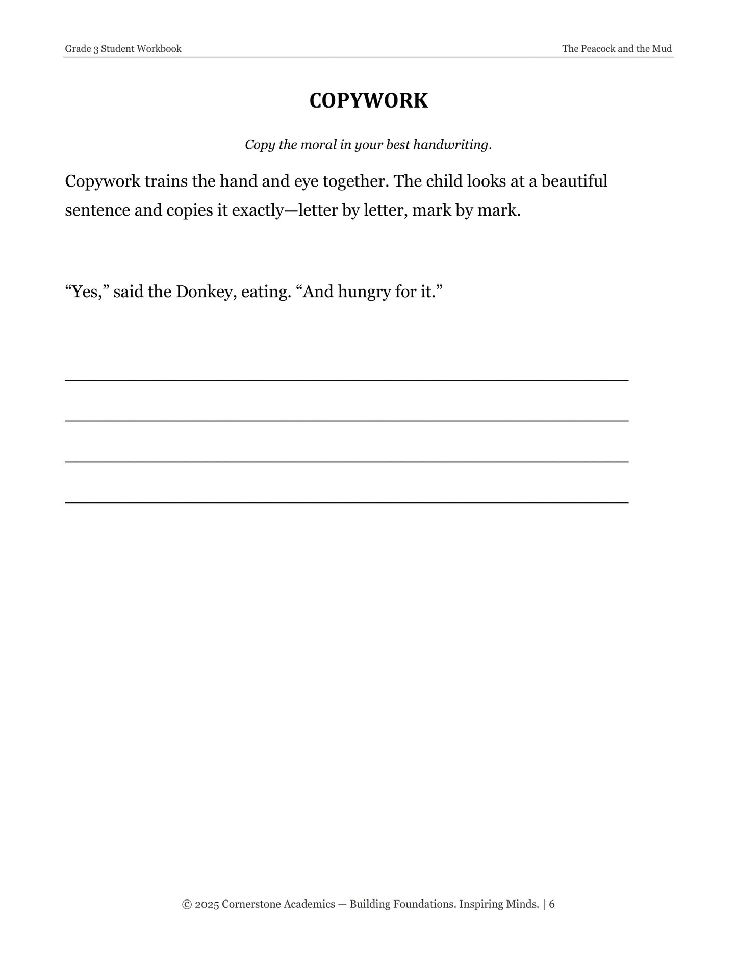 The Peacock and the Mud and Other Fables | Grade 3 Classical Literature Packet | Cornerstone Academics