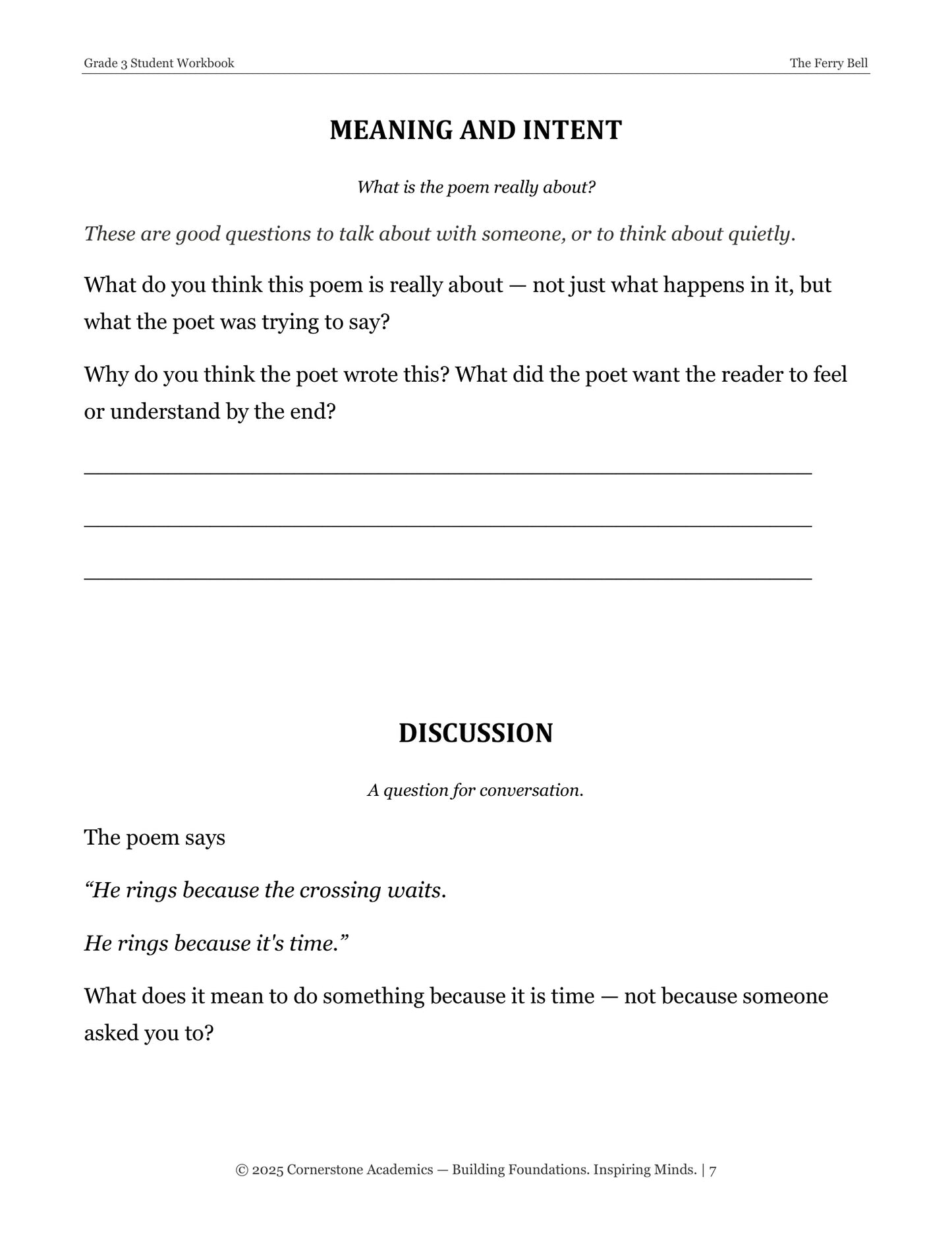 Poetry Immersion Week | Grade 3 Classical Literature Packet | Cornerstone Academics