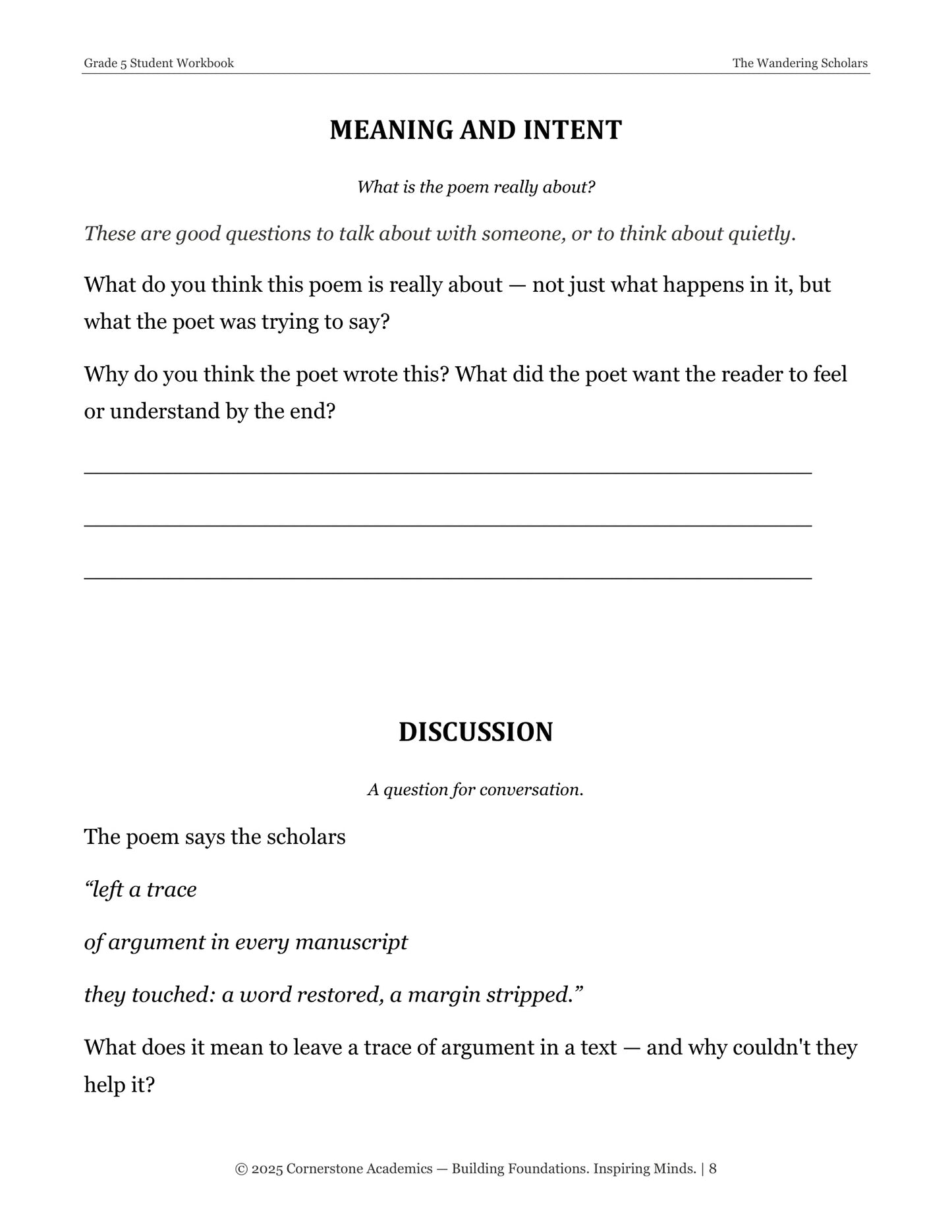 Poetry Immersion Week | Grade 5 Classical Literature Packet | Cornerstone Academics