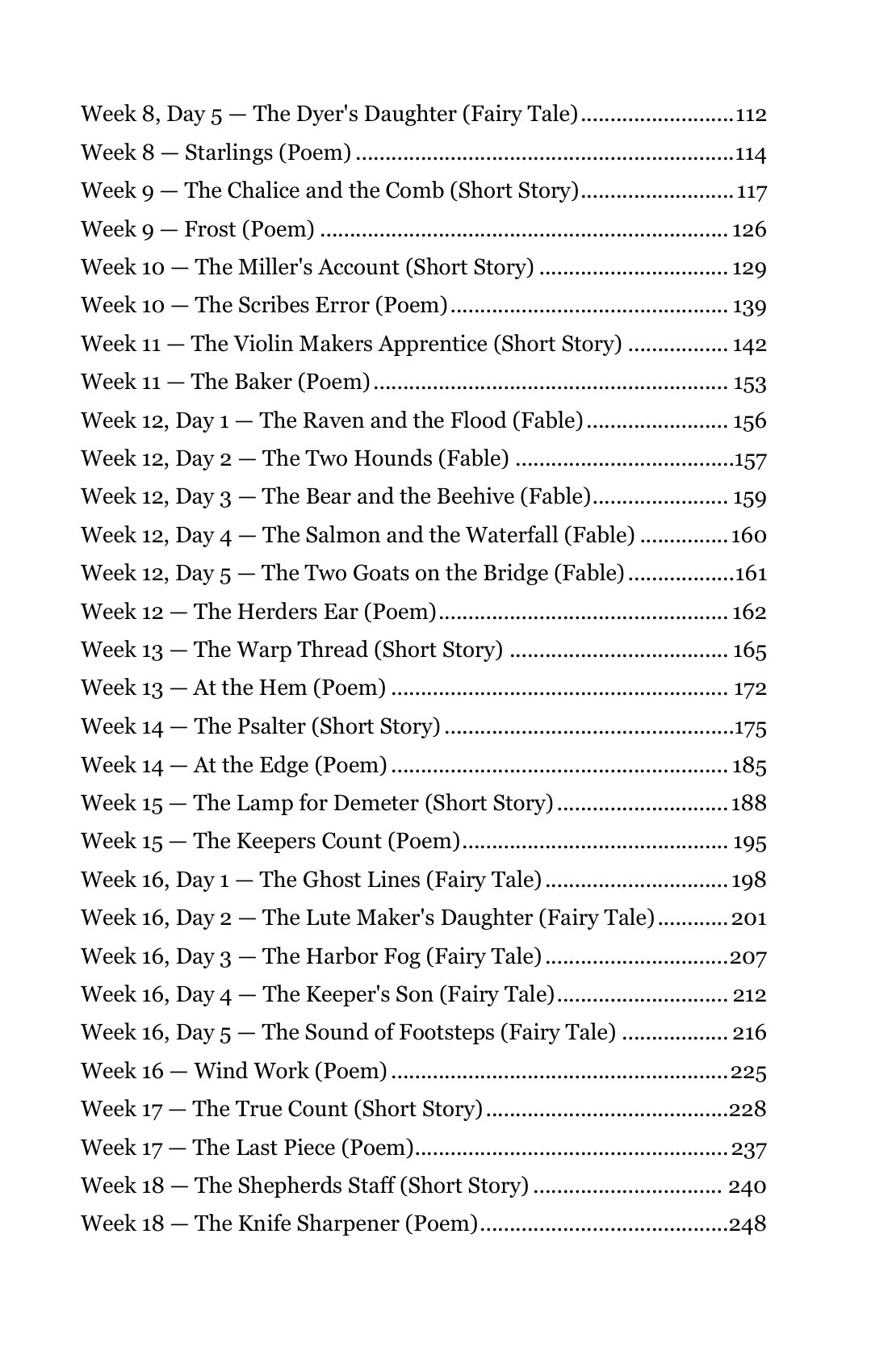Table of contents, continued from Grade 4 Literature Student Anthology Set, Grade 4 homeschool curriculum