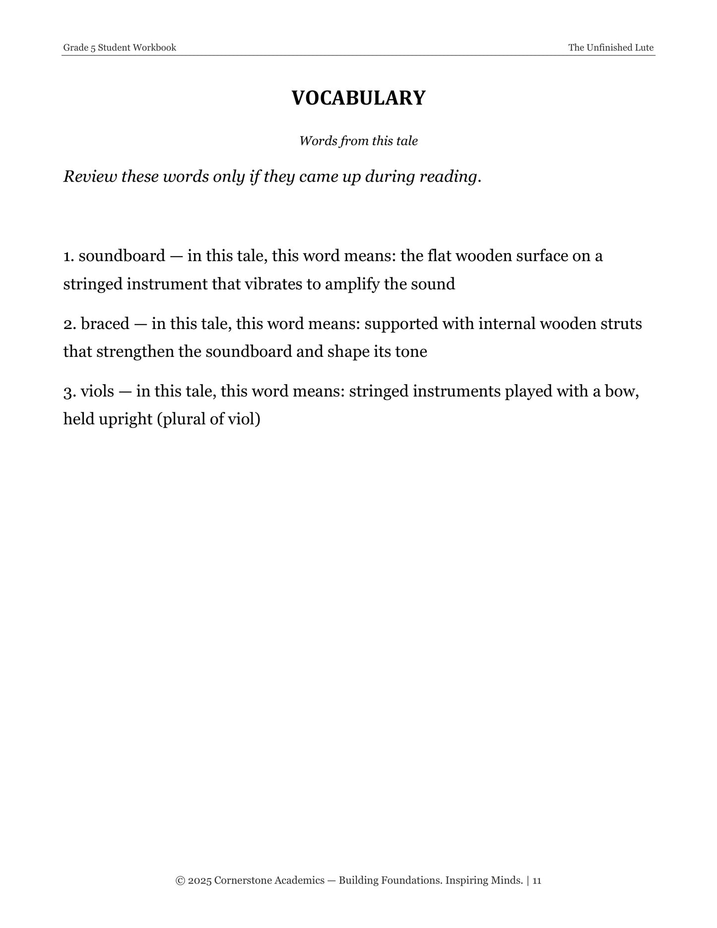 The Unfinished Lute and Other Fairy Tales | Grade 5 Classical Literature Packet | Cornerstone Academics