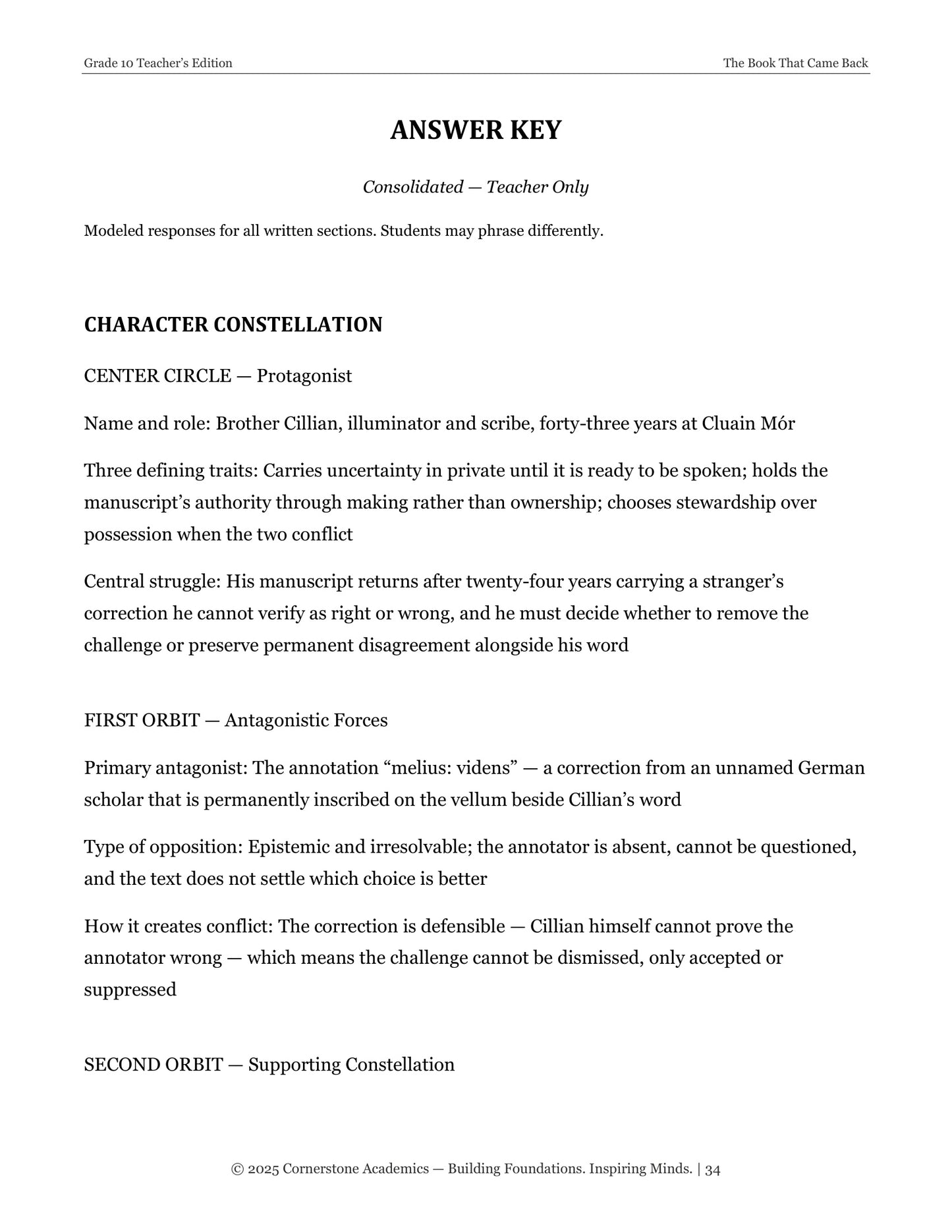 The Book That Came Back | Grade 10 Classical Literature Packet | Cornerstone Academics