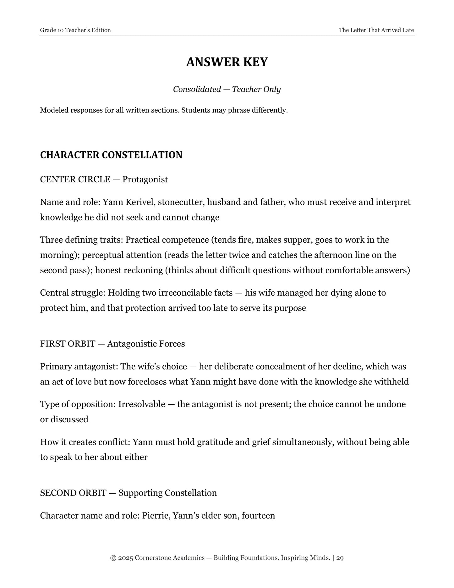 The Letter That Arrived Late | Grade 10 Classical Literature Packet | Cornerstone Academics