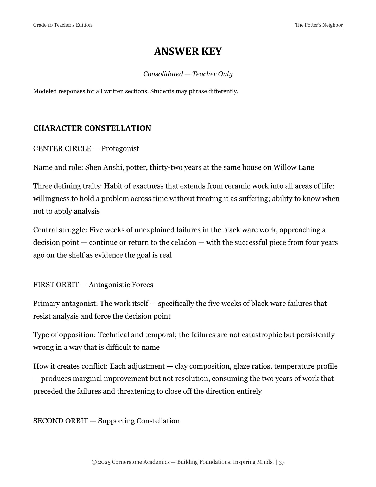 The Potter's Neighbor | Grade 10 Classical Literature Packet | Cornerstone Academics