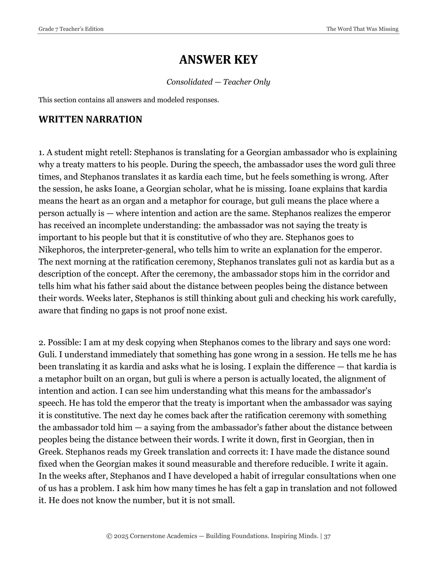 The Word That Was Missing | Grade 7 Classical Literature Packet | Cornerstone Academics