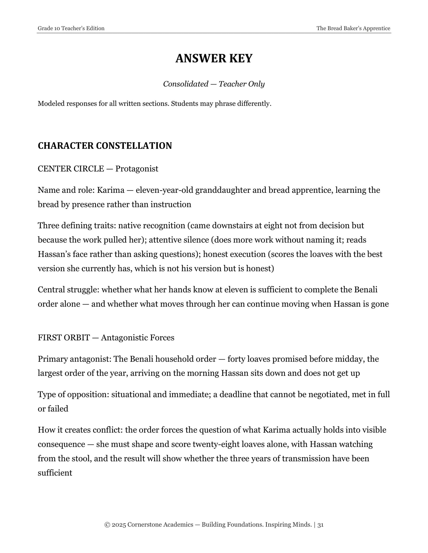 The Bread Baker's Apprentice | Grade 10 Classical Literature Packet | Cornerstone Academics