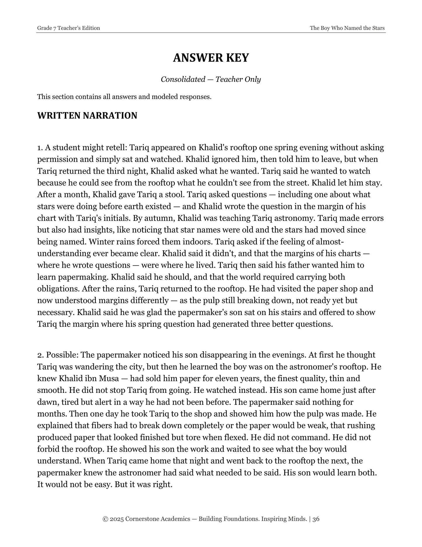 The Boy Who Named the Stars | Grade 7 Classical Literature Packet | Cornerstone Academics