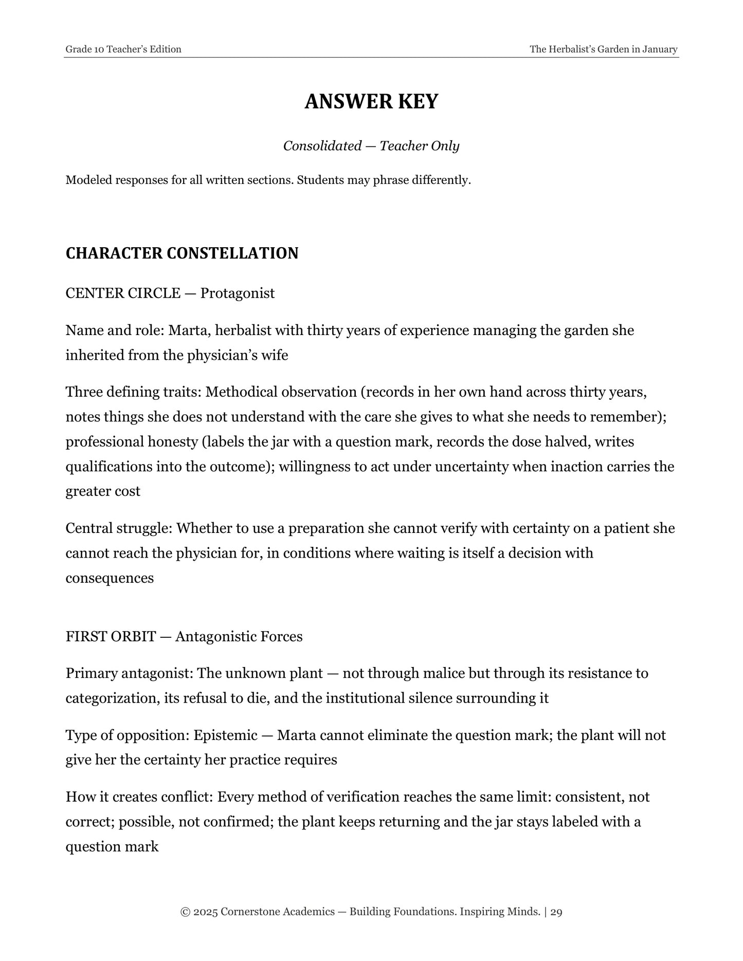 The Herbalist's Garden in January | Grade 10 Classical Literature Packet | Cornerstone Academics