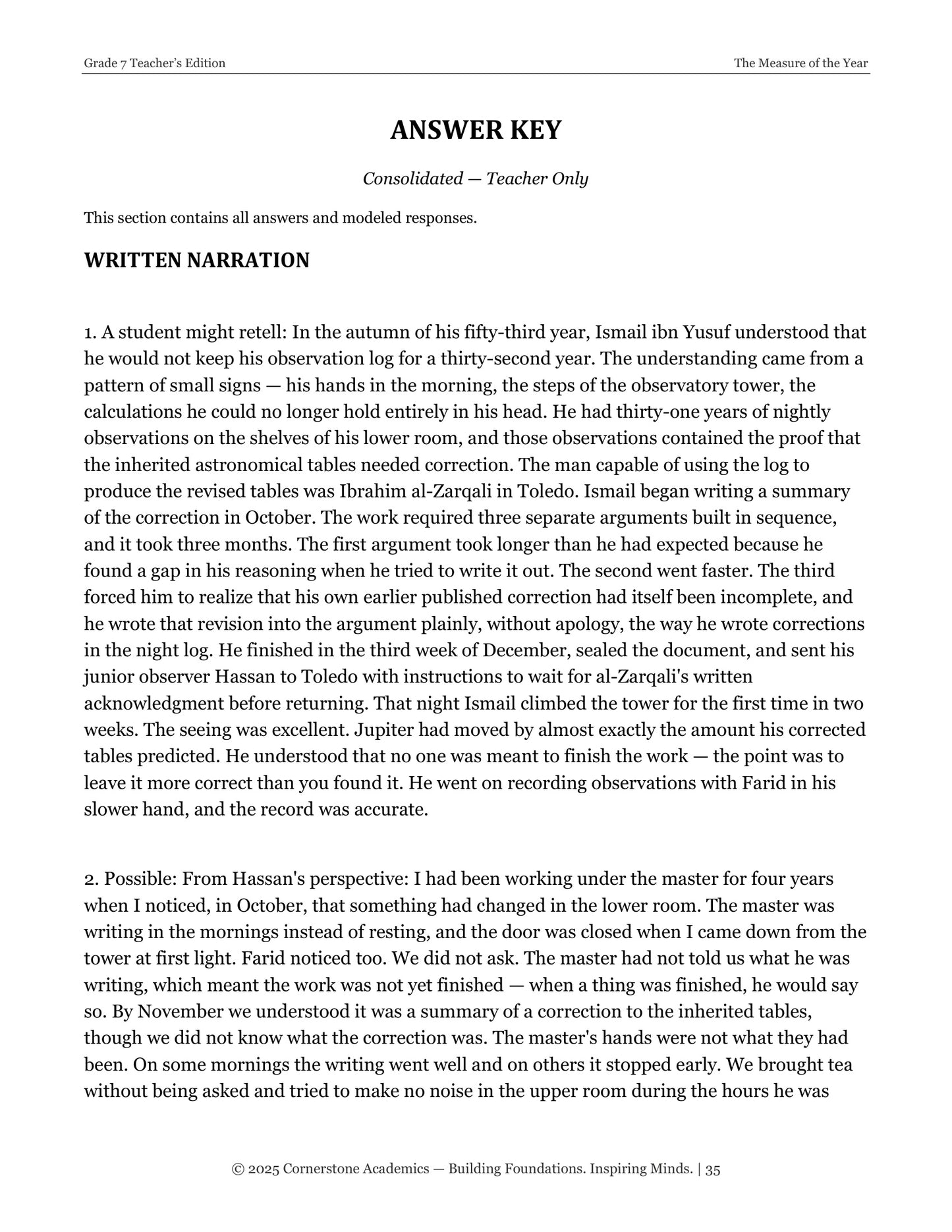 The Measure of the Year | Grade 7 Classical Literature Packet | Cornerstone Academics