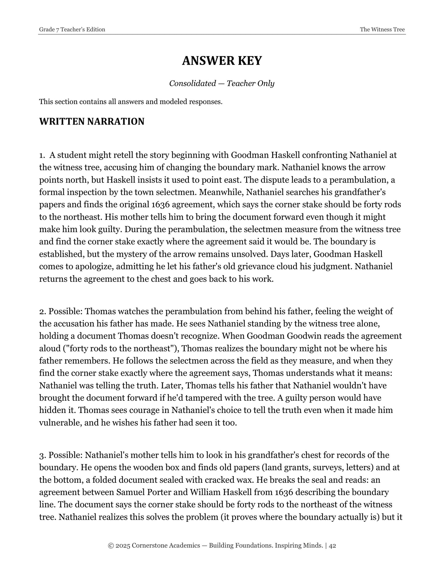 The Witness Tree | Grade 7 Classical Literature Packet | Cornerstone Academics