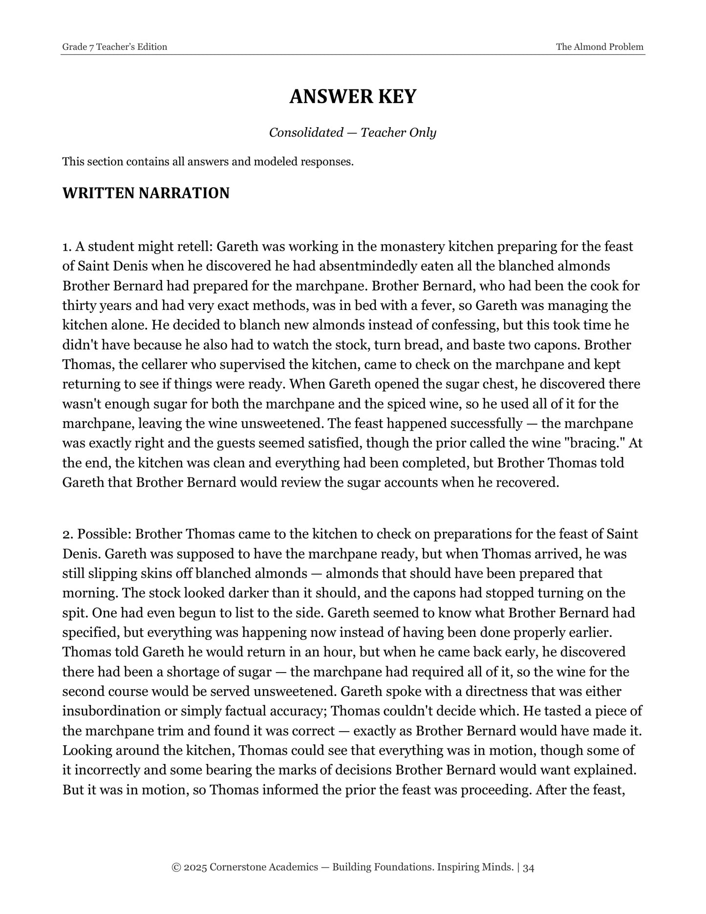 The Almond Problem | Grade 7 Classical Literature Packet | Cornerstone Academics