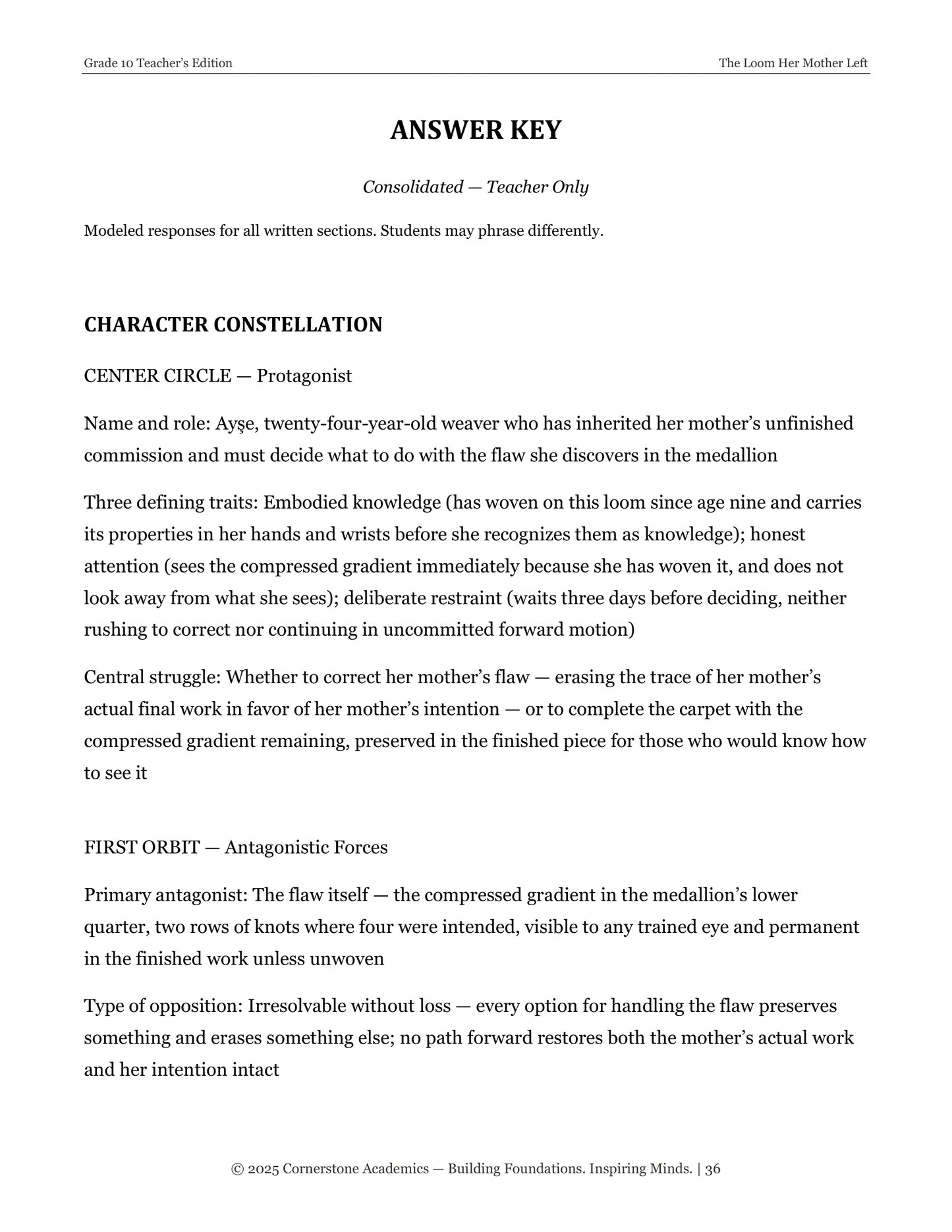 The Loom Her Mother Left | Grade 10 Classical Literature Packet | Cornerstone Academics