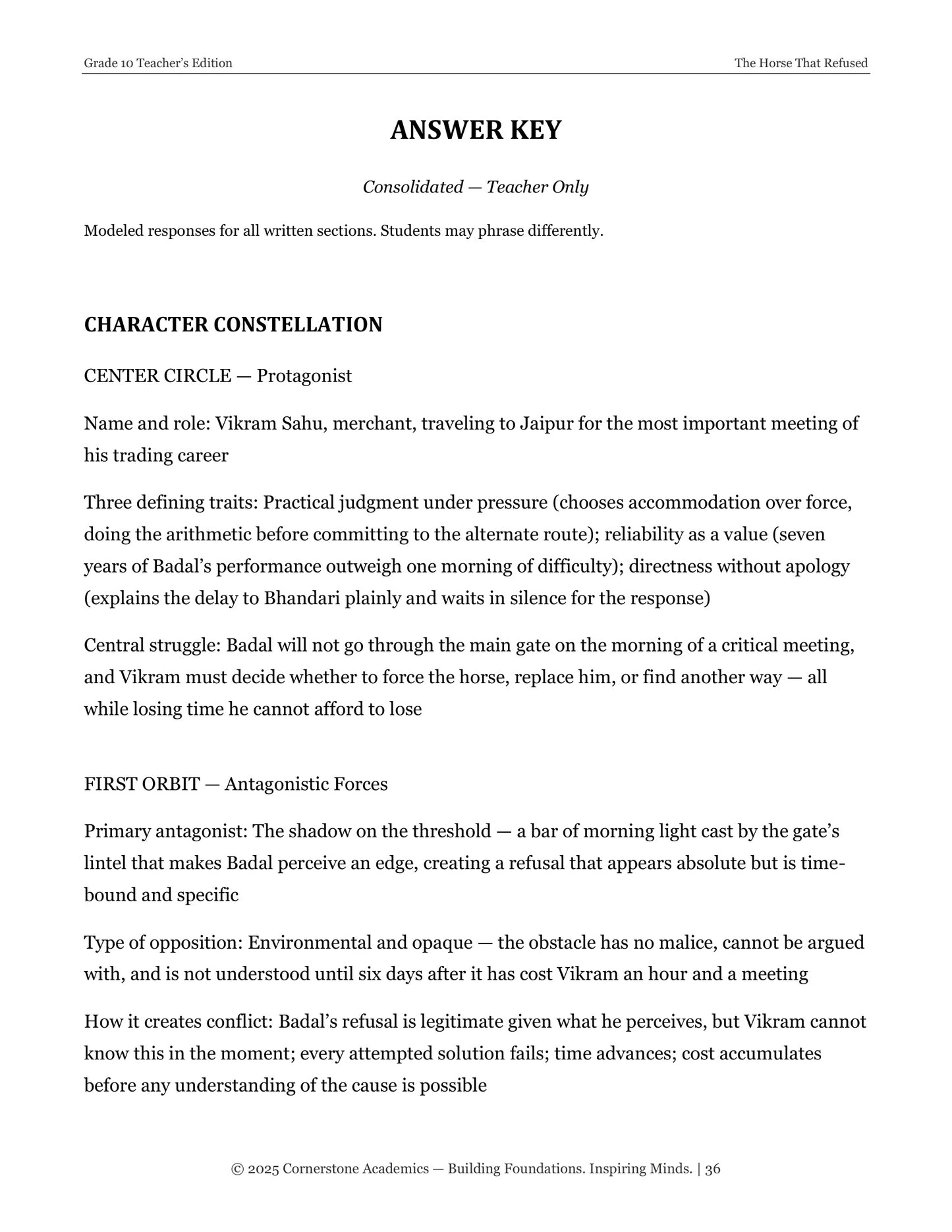 The Horse That Refused | Grade 10 Classical Literature Packet | Cornerstone Academics