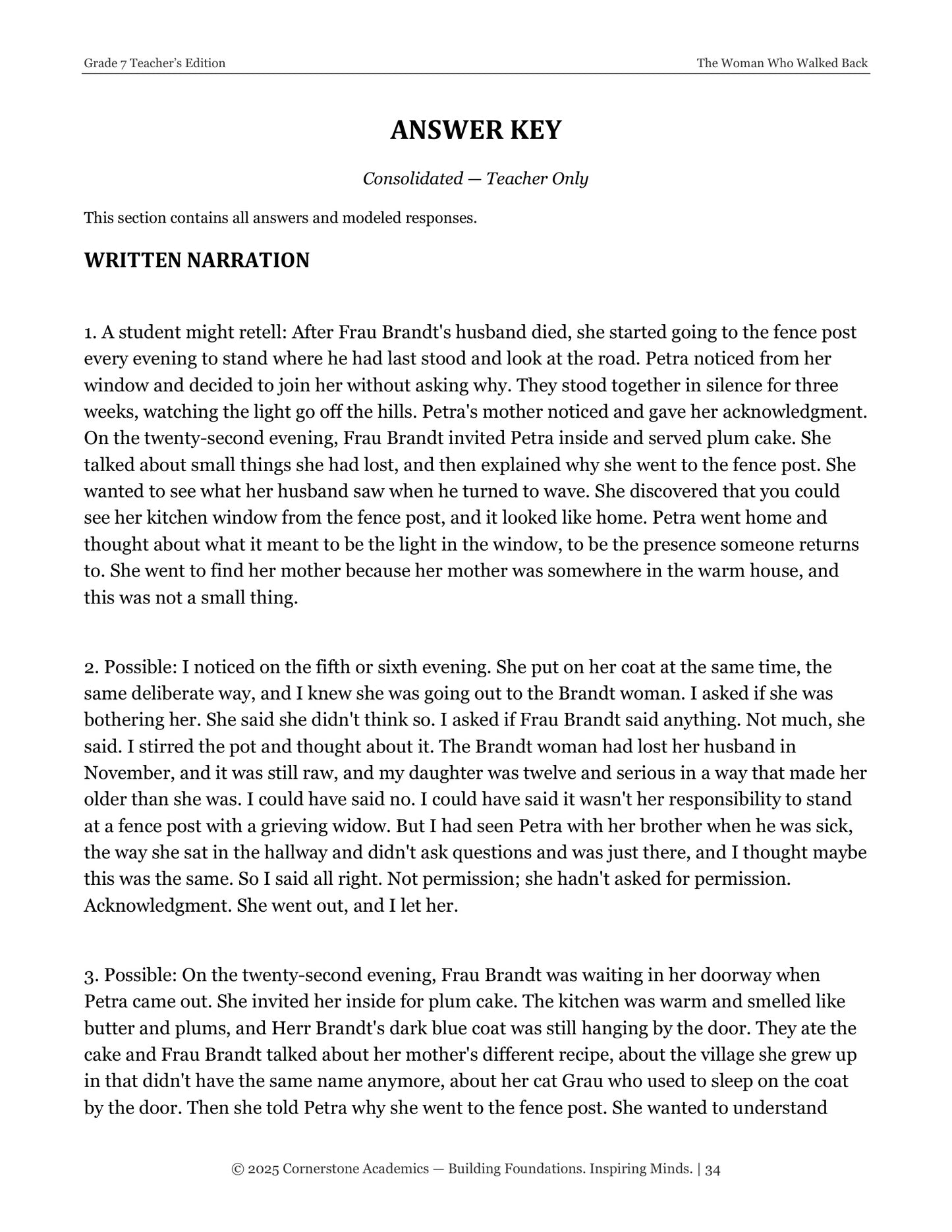 The Woman Who Walked Back | Grade 7 Classical Literature Packet | Cornerstone Academics