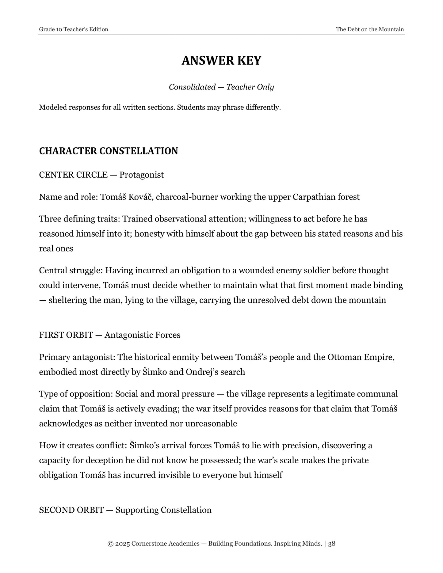 The Debt on the Mountain | Grade 10 Classical Literature Packet | Cornerstone Academics