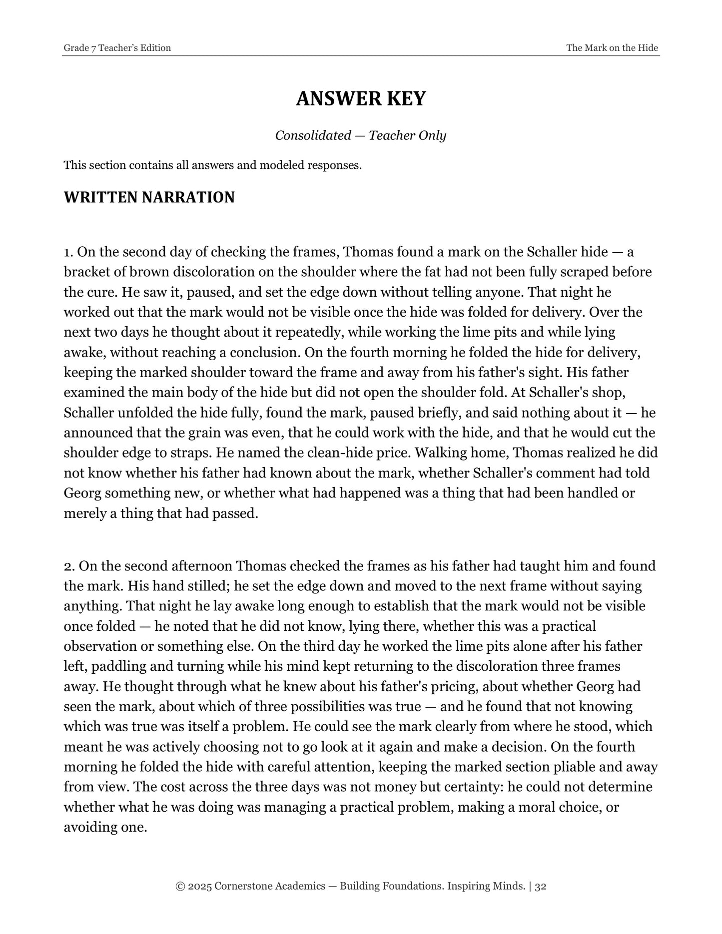The Mark on the Hide | Grade 7 Classical Literature Packet | Cornerstone Academics
