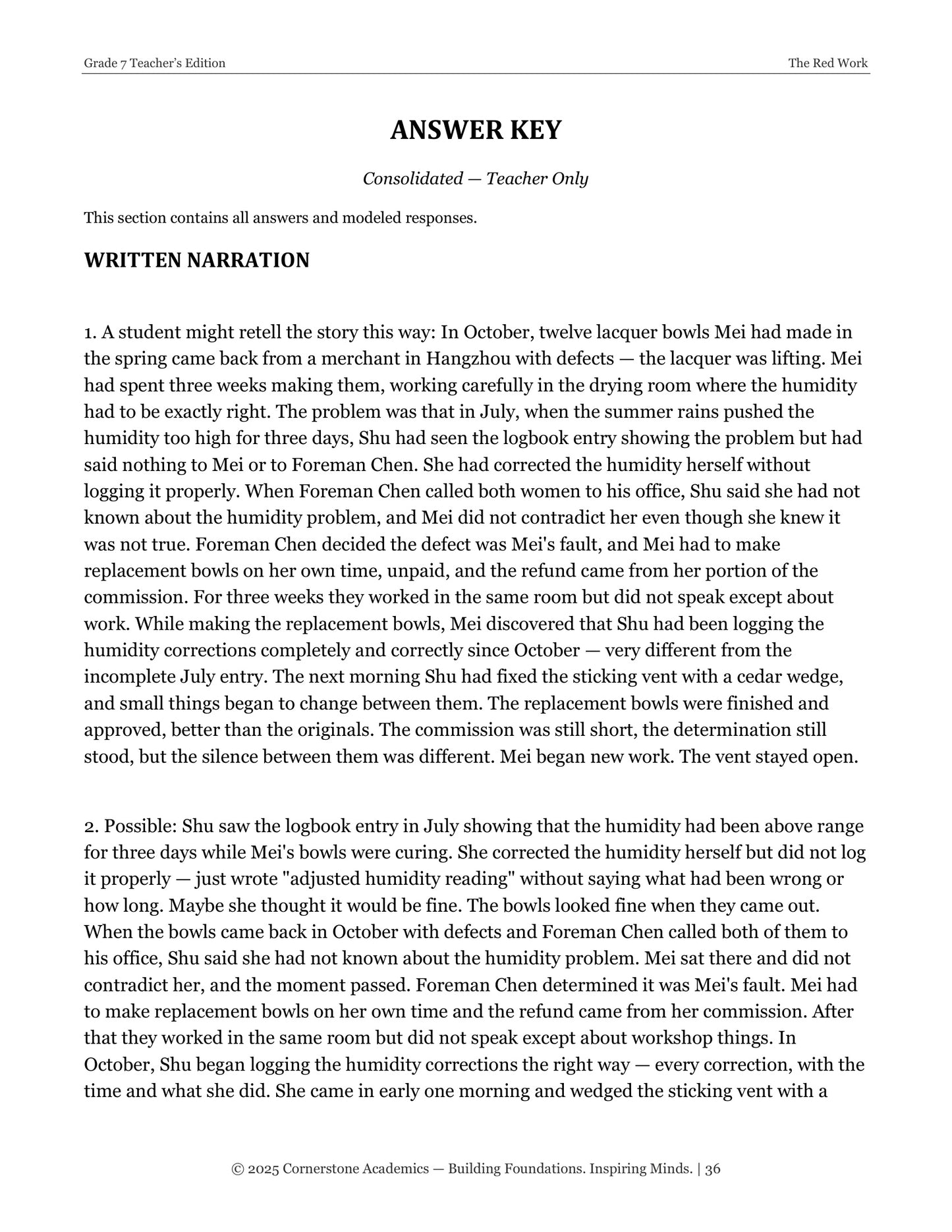 The Red Work | Grade 7 Classical Literature Packet | Cornerstone Academics