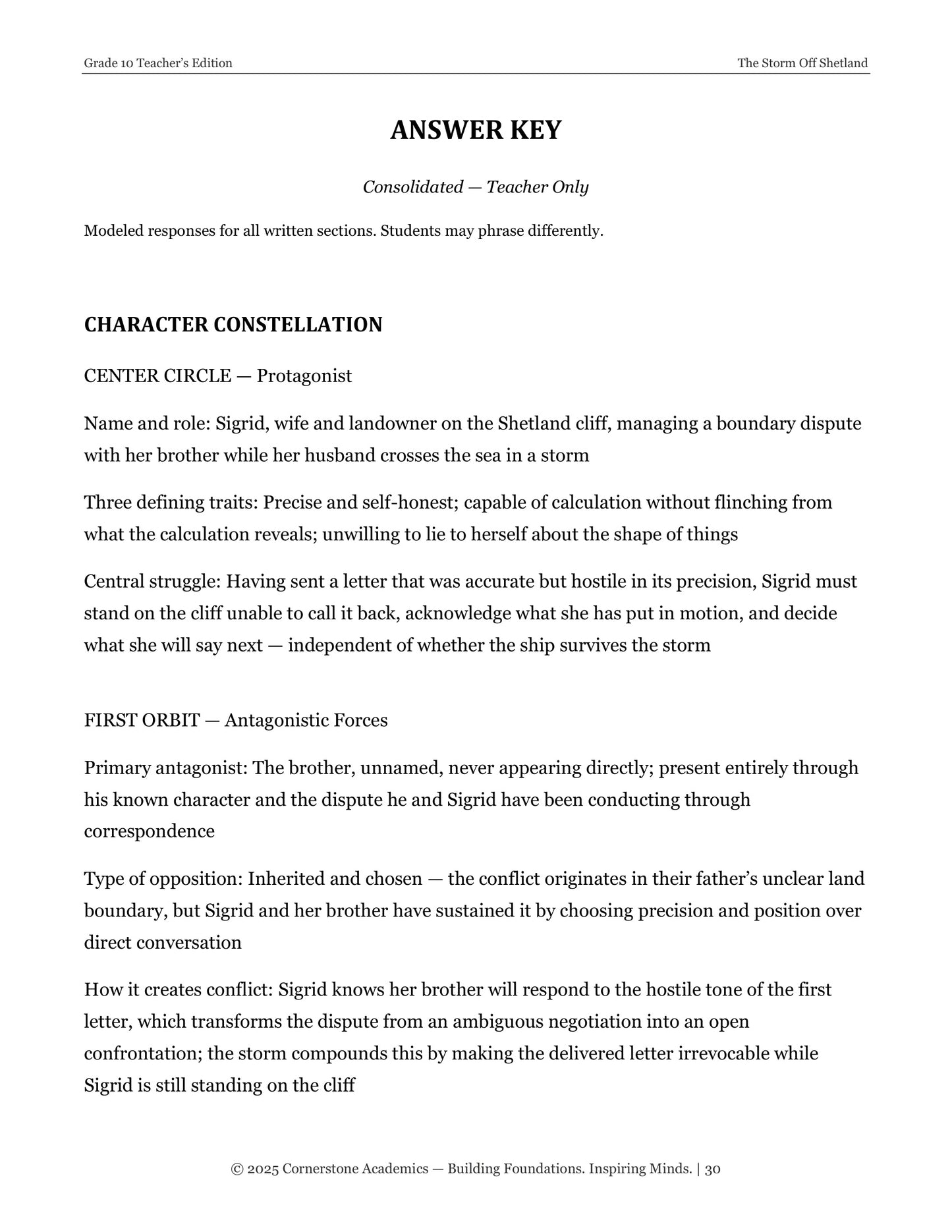 The Storm Off Shetland | Grade 10 Classical Literature Packet | Cornerstone Academics