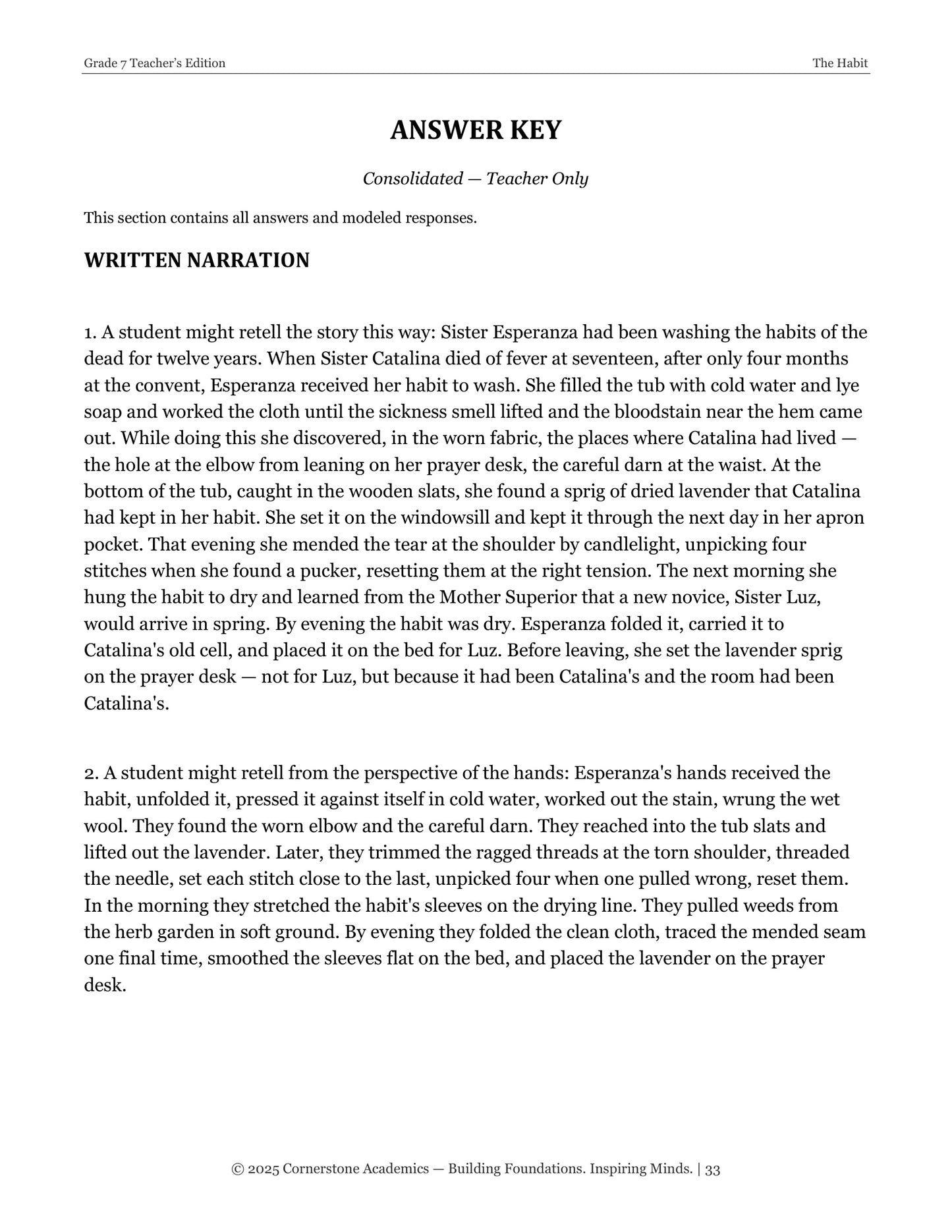 The Habit | Grade 7 Classical Literature Packet | Cornerstone Academics