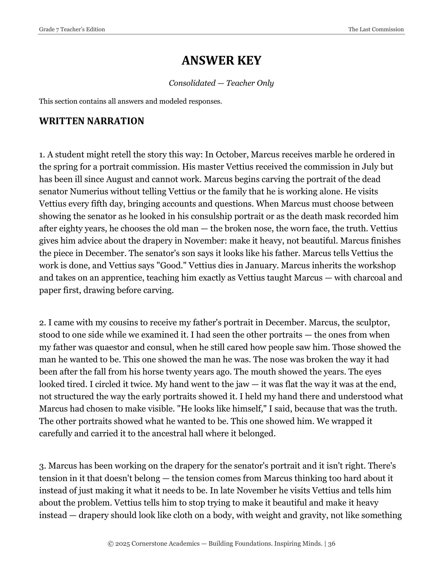 The Last Commission | Grade 7 Classical Literature Packet | Cornerstone Academics
