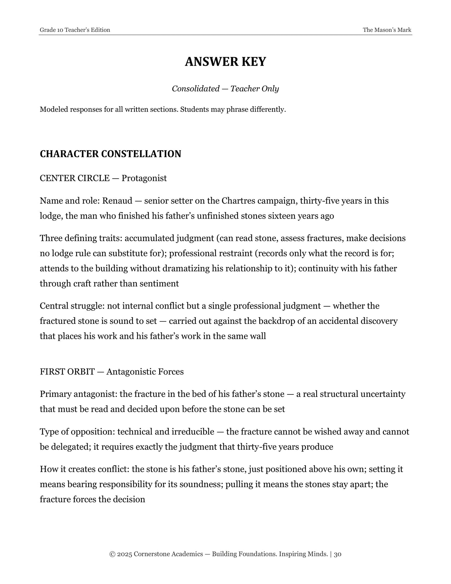 The Mason's Mark | Grade 10 Classical Literature Packet | Cornerstone Academics