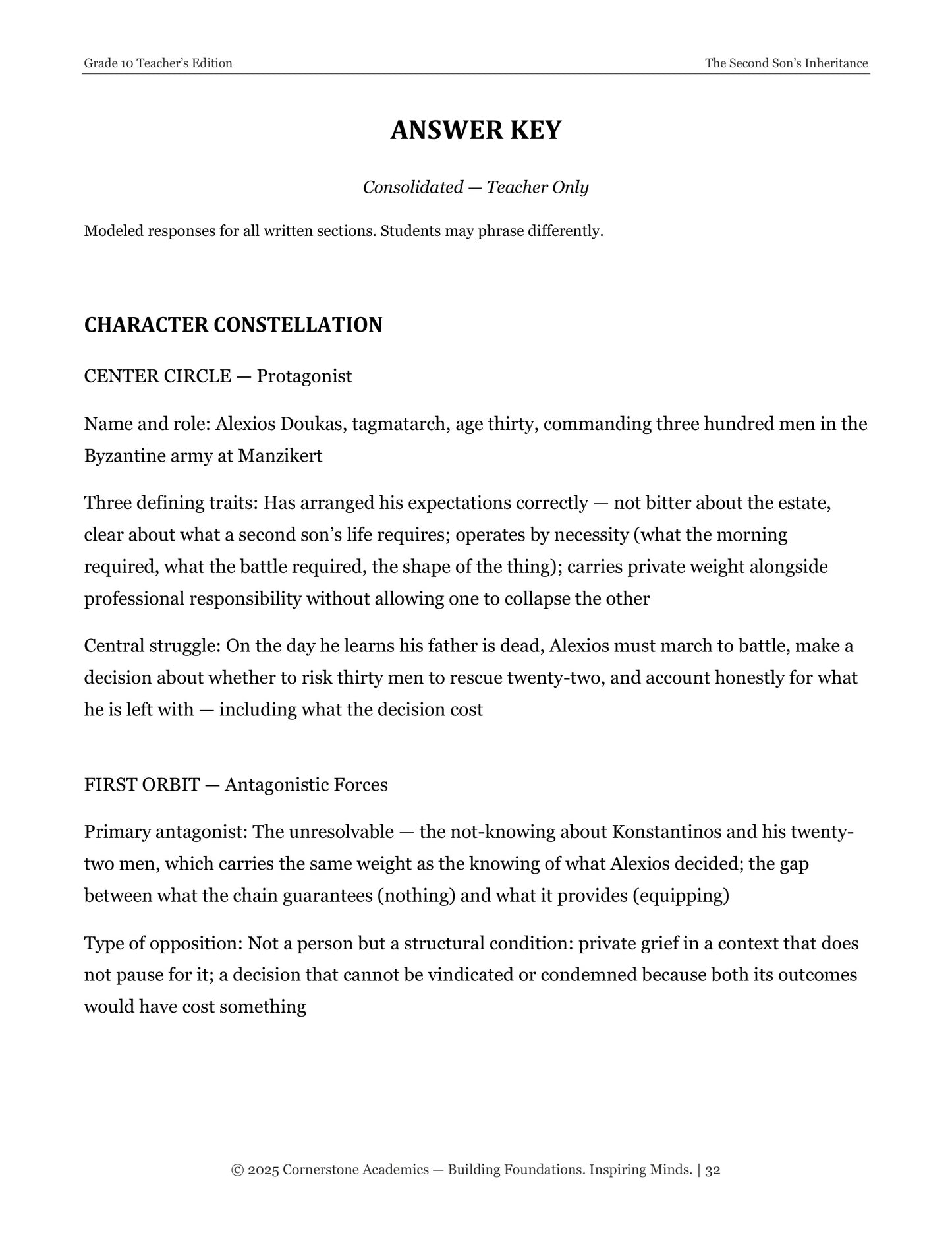The Second Son's Inheritance | Grade 10 Classical Literature Packet | Cornerstone Academics