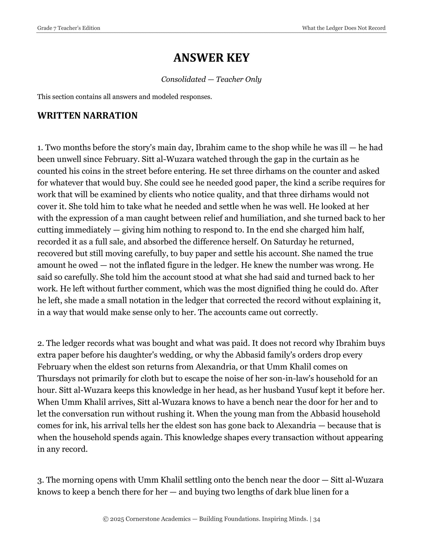 What the Ledger Does Not Record | Grade 7 Classical Literature Packet | Cornerstone Academics