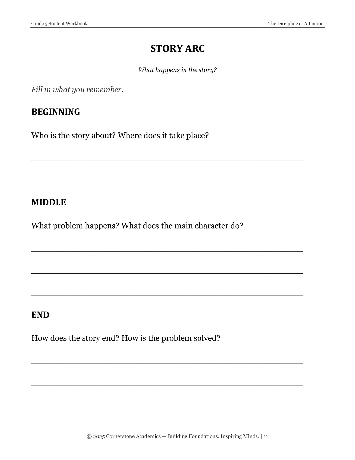 The Discipline of Attention | Grade 5 Classical Literature Packet | Cornerstone Academics
