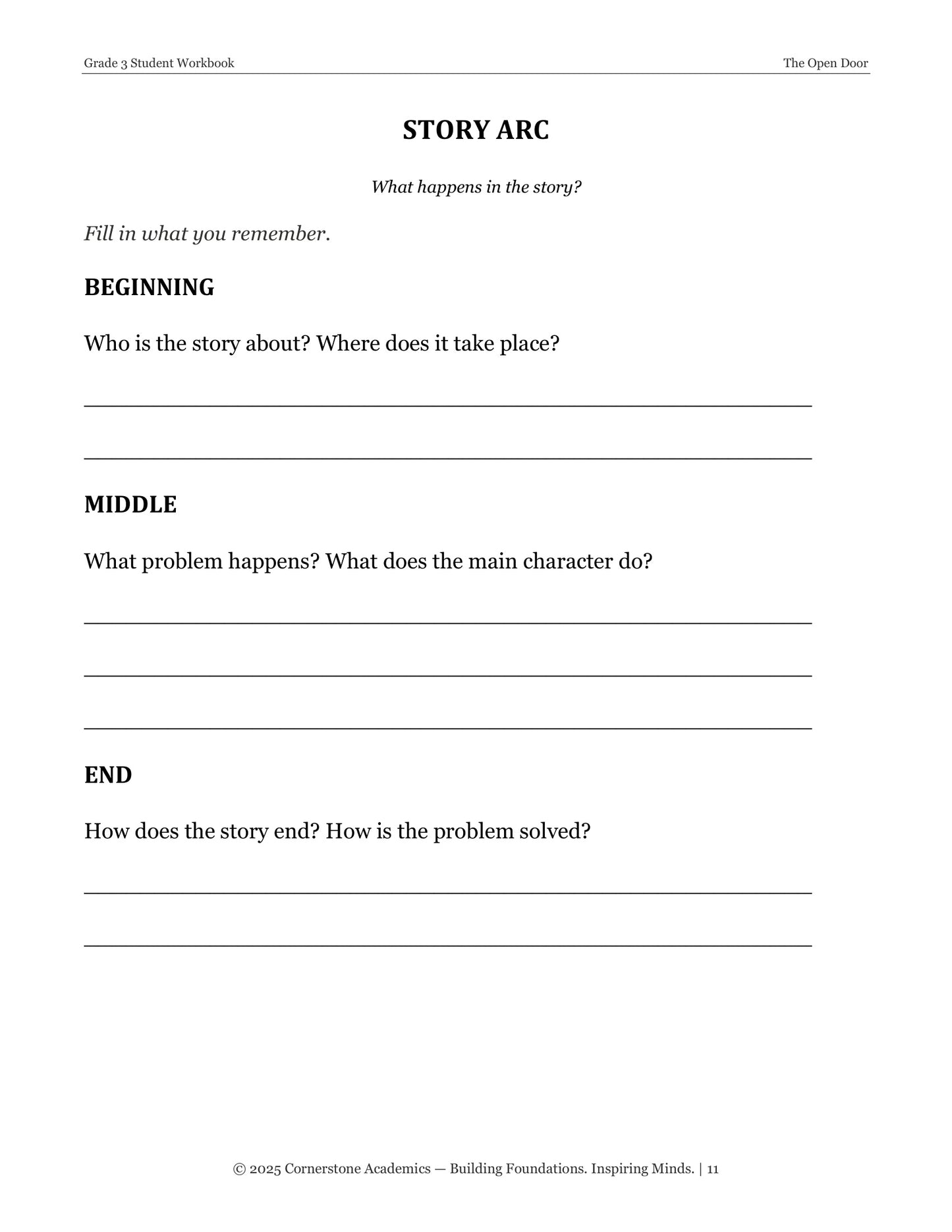 The Open Door | Grade 3 Classical Literature Packet | Cornerstone Academics