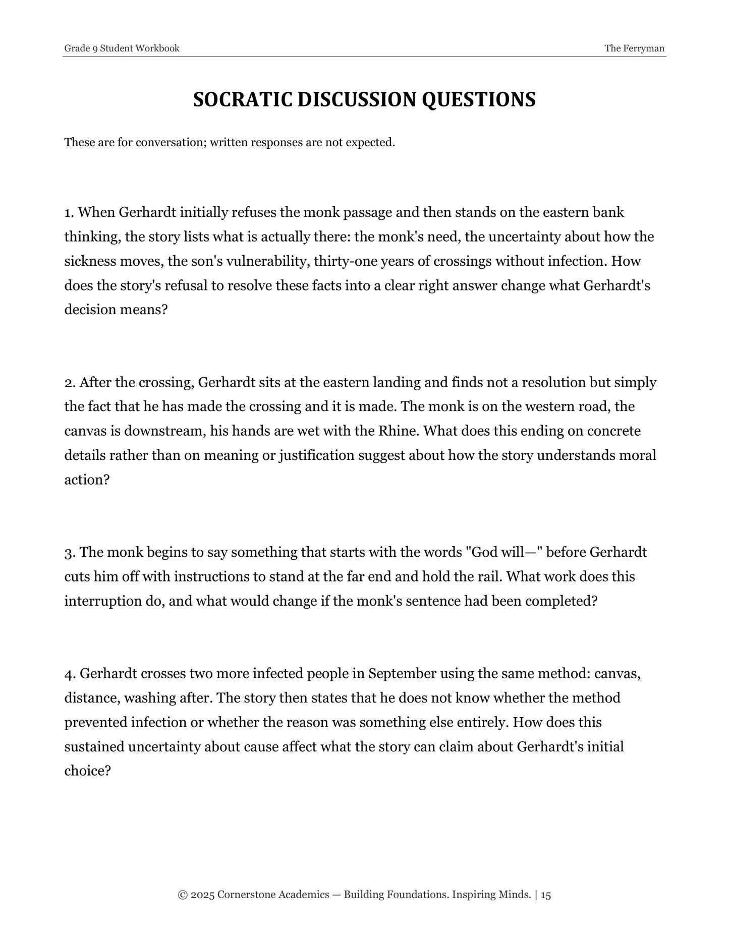 The Ferryman | Grade 9 Classical Literature Packet | Cornerstone Academics